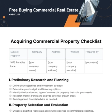 Free Buying Commercial Real Estate Checklist Template to Edit Online