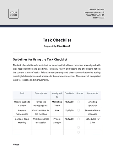 Free Task Checklist Template to Edit Online