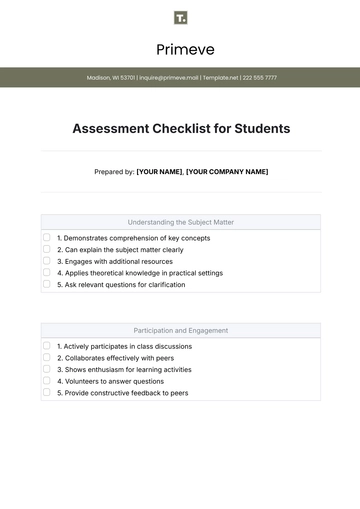 Free Assessment Checklist for Students Template to Edit Online