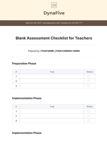Free Blank Assessment Checklist for Teachers Template to Edit Online