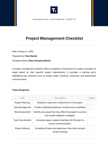 Free Project Management Checklist Template to Edit Online