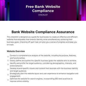 Free Bank Website Compliance Checklist Template to Edit Online