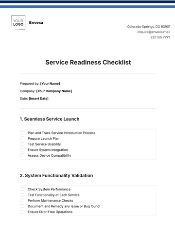 Free Service Readiness Checklist Template to Edit Online