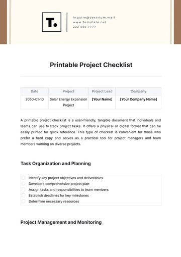 Free Printable Project Checklist Template to Edit Online
