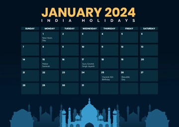 Free January 2024 Calendar with Holidays India Template to Edit Online