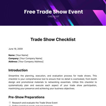 Free Trade Show Event Checklist Template to Edit Online