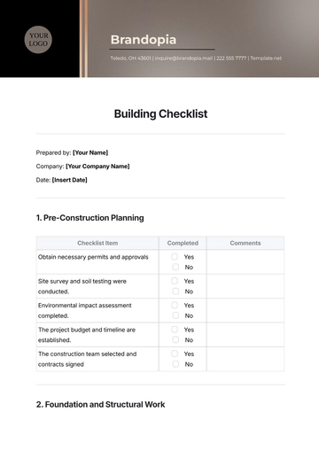 Free Building Checklist Template to Edit Online