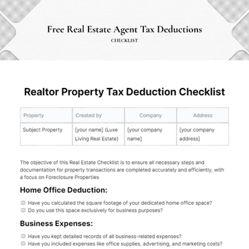 Free Real Estate Agent Tax Deductions Checklist Template to Edit Online