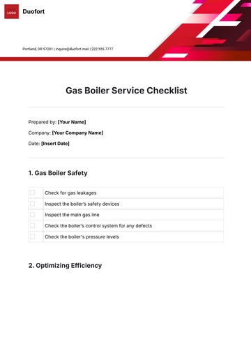 Free Gas Boiler Service Checklist Template to Edit Online