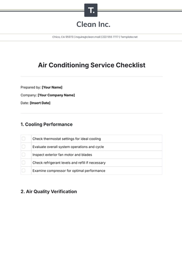 Free Air Conditioning Service Checklist Template to Edit Online