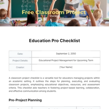 Free Classroom Project Checklist Template to Edit Online