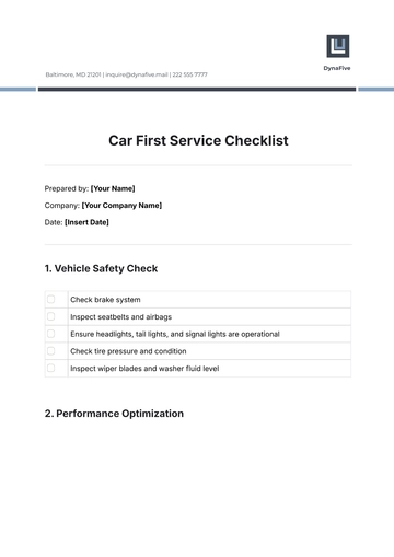 Free Car First Service Checklist Template to Edit Online
