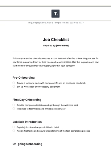 Free Job Checklist Template to Edit Online