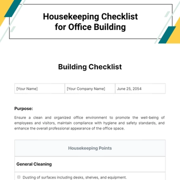 Free Housekeeping Checklist for Office Building Template to Edit Online