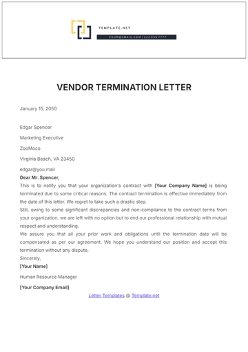 Free Vendor Termination Letter Template to Edit Online