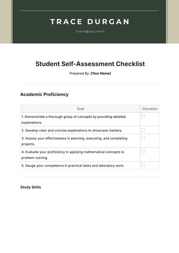 Free Student Self-Assessment Checklist Template to Edit Online