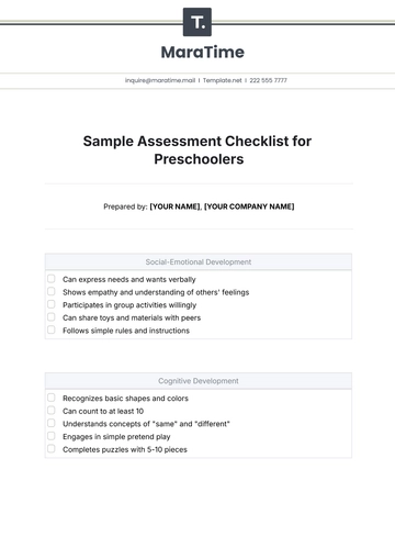 Free Sample Assessment Checklist for Preschoolers Template to Edit Online