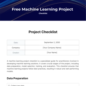 Free Machine Learning Project Checklist Template to Edit Online