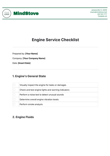 Free Engine Service Checklist Template to Edit Online