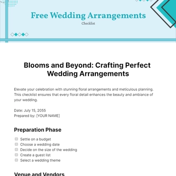 Free Wedding Arrangements Checklist Template to Edit Online