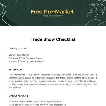 Free Pre Market Trade Show Checklist Template to Edit Online