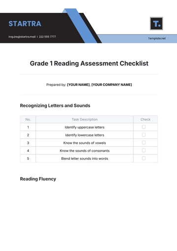 Free Grade 1 Reading Assessment Checklist Template to Edit Online
