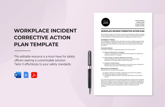 Workplace Incident Corrective Action Plan Template