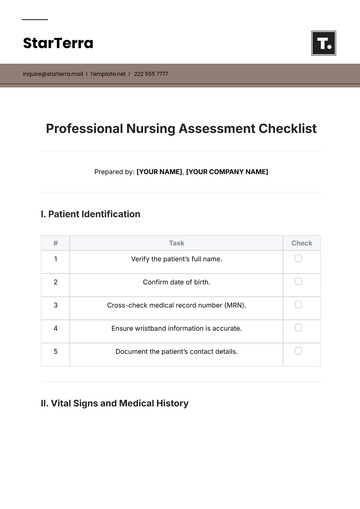 Free Professional Nursing Assessment Checklist Template to Edit Online