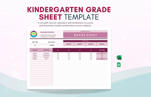 Kindergarten Grade Sheet Template