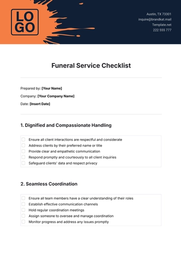 Free Funeral Service Checklist Template to Edit Online