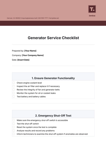 Free Generator Service Checklist Template to Edit Online