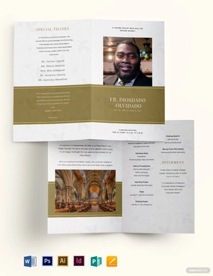 Church Funeral Obituary Bi-Fold Brochure Template