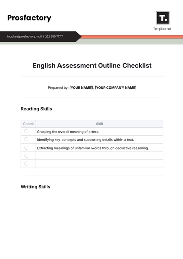 Free English Assessment Outline Checklist Template to Edit Online