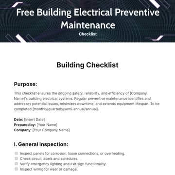Free Building Electrical Preventive Maintenance Checklist Template to Edit Online