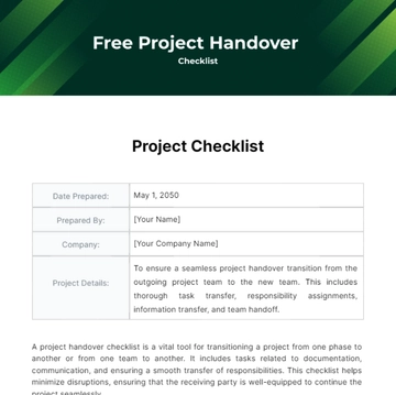 Free Project Handover Checklist Template to Edit Online