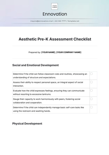 Free Aesthetic Pre K Assessment Checklist Template to Edit Online