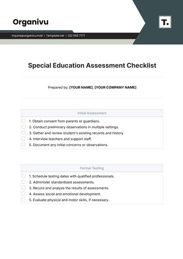 Free Special Education Assessment Checklist Template to Edit Online