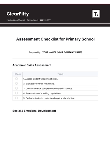 Free Assessment Checklist for Primary School Template to Edit Online