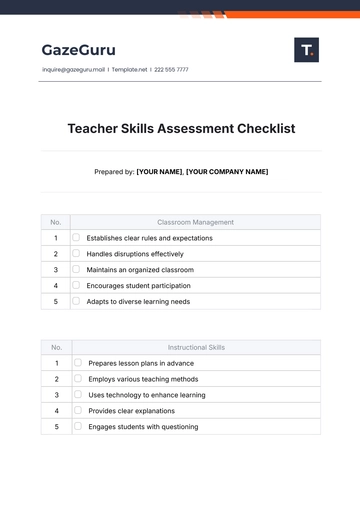 Free Teacher Skills Assessment Checklist Template to Edit Online