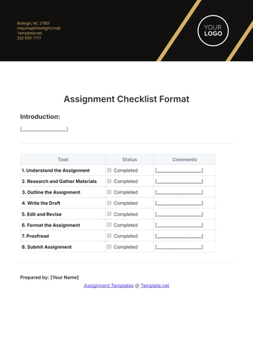 Free Assignment Checklist Format Template to Edit Online