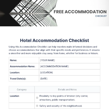 Free Accommodation Checklist Template to Edit Online