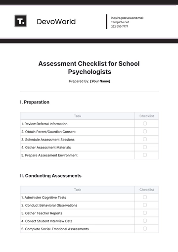 Free Assessment Checklist School Psychologist Template to Edit Online