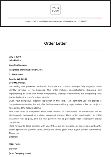 Free Order Letter Template to Edit Online