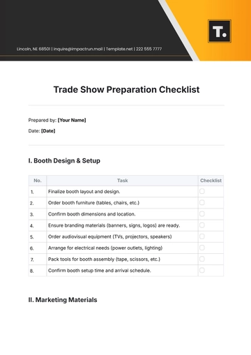 Free Trade Show Preparation Checklist Template to Edit Online