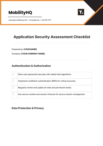 Free Application Security Assessment Checklist Template to Edit Online