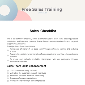 Free Sales Training Checklist Template to Edit Online