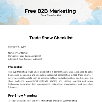 Free B2B Marketing Trade Show Checklist Template to Edit Online