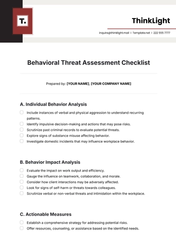 Free Behavioral Threat Assessment Checklist Template to Edit Online
