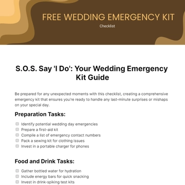 Free Wedding Emergency Kit Checklist Template to Edit Online
