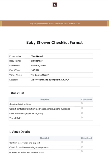 Free Baby Shower Checklist Format Template to Edit Online